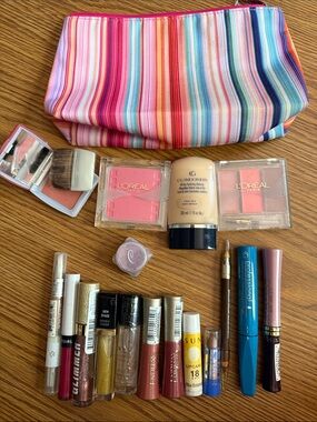 Women makeup essentials- Assorted varieties for everyday wear and striped travel